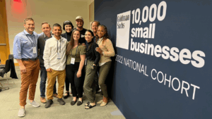 Maria Burns Ortiz is pictured at a gathering of her national 10,000 Small Businesses cohort in NYC at Goldman Sachs.