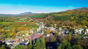 Aerial view of rural Stowe Vermont