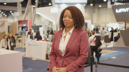 JFFLabs executive director Kristina Francis being interviewed by WorkingNation at CES 2024 about technology leveling the playing field for all workers